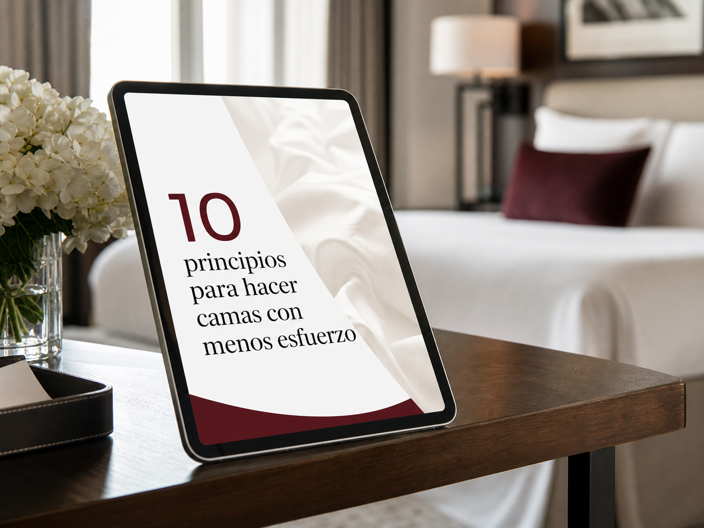 Mockup de la guia gratuita 10 principios para hacer camas con menos esfuerzo
